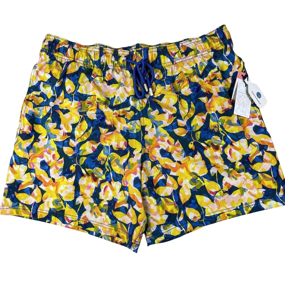 Le Club Swim Trunks Mens 2XL Multi Dahlia Mid Sustainable Floral Stretch Shorts